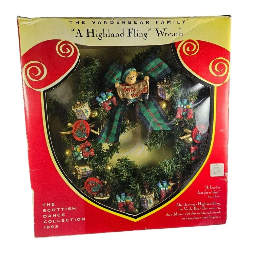 Highland Fling Wreath Vanderbear Family Scottish Dance Collection Xmas 1993‎ Vtg